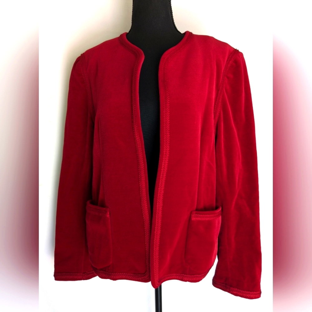 Act III Vintage Red Velvet Jacket Women's Size 16 Braided Trim N-2